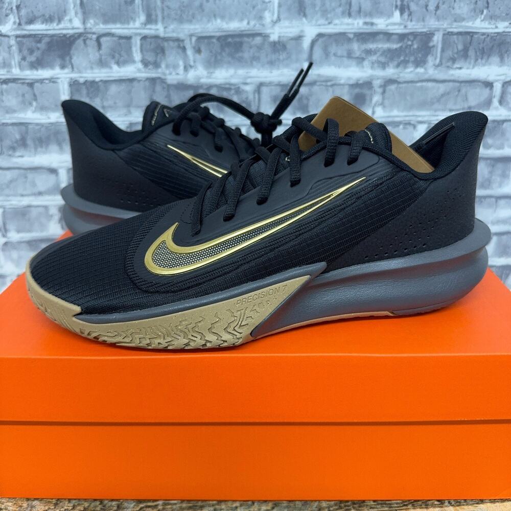 Nike Precision 7 Black Metallic Gold Basketball FN4322-006 Mens 8 / Womens 9.5